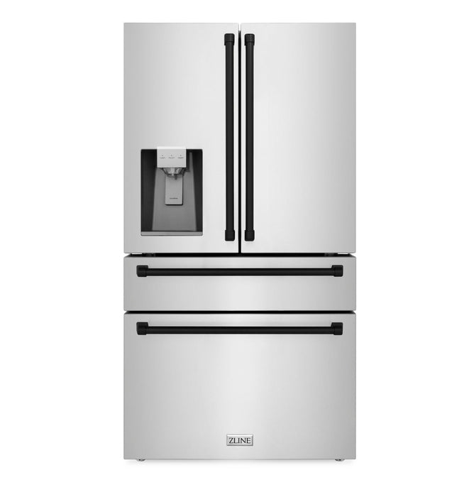 ZLINE 36" Autograph Edition Refrigerator in Fingerprint Resistant Stainless Steel with Matte Black Accents, RFMZ-W-36-MB