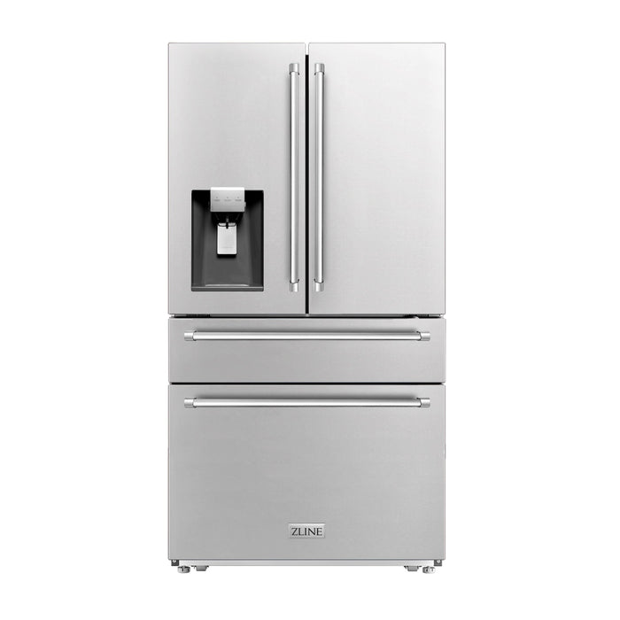 ZLINE Appliance Package - 48" Dual Fuel Range, Range Hood, Microwave, Dishwasher, Refrigerator with Water & Ice Dispenser