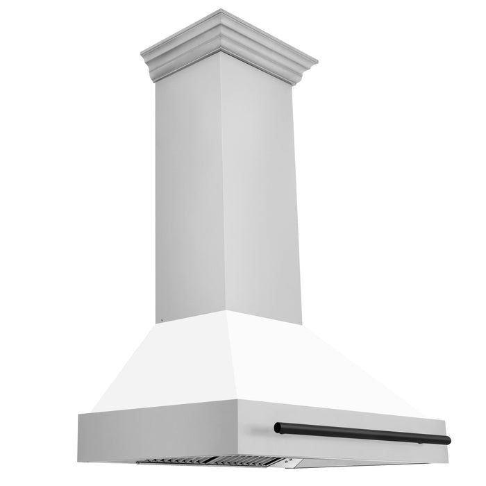 ZLINE 36" Autograph Edition Wall Mount Range Hood with White Matte Shell and Matte Black Handle, 8654STZ-WM36-MB