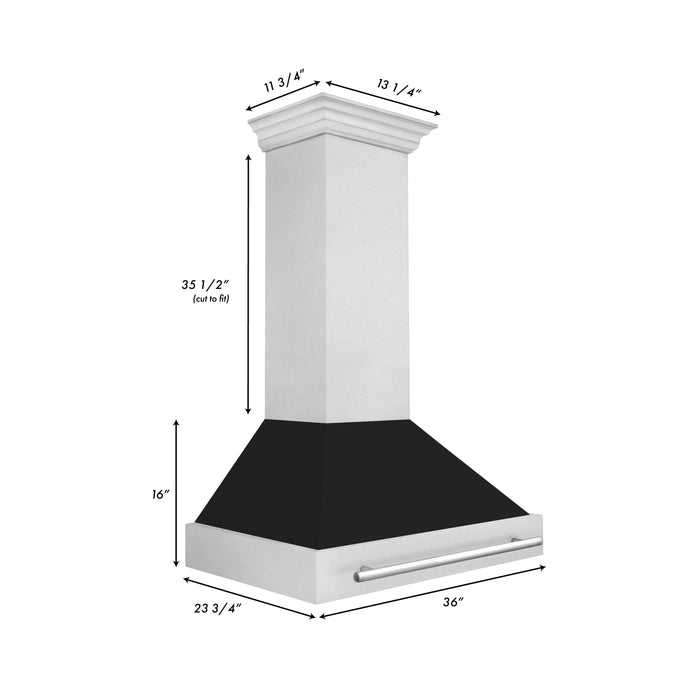 ZLINE 36" Wall Mount Range Hood in DuraSnow® Stainless Steel with Black Matte Shell, 8654SNX-BLM-36