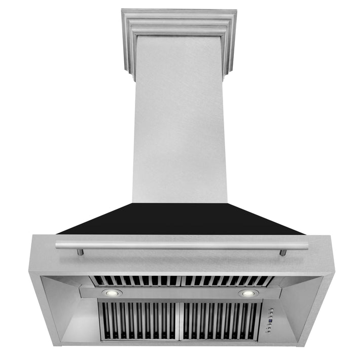 ZLINE 36" Wall Mount Range Hood in DuraSnow® Stainless Steel with Black Matte Shell, 8654SNX-BLM-36