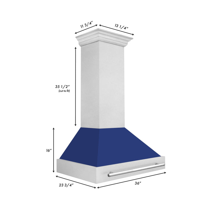 ZLINE 36" Wall Mount Range Hood in DuraSnow® Stainless Steel with Blue Gloss Shell, 8654SNX-BG-36