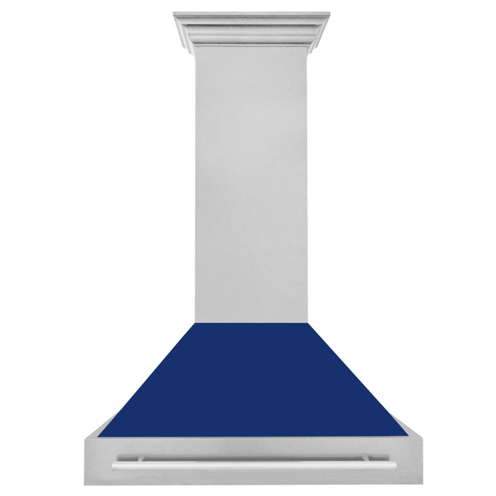 ZLINE 36" Wall Mount Range Hood in DuraSnow® Stainless Steel with Blue Gloss Shell, 8654SNX-BG-36