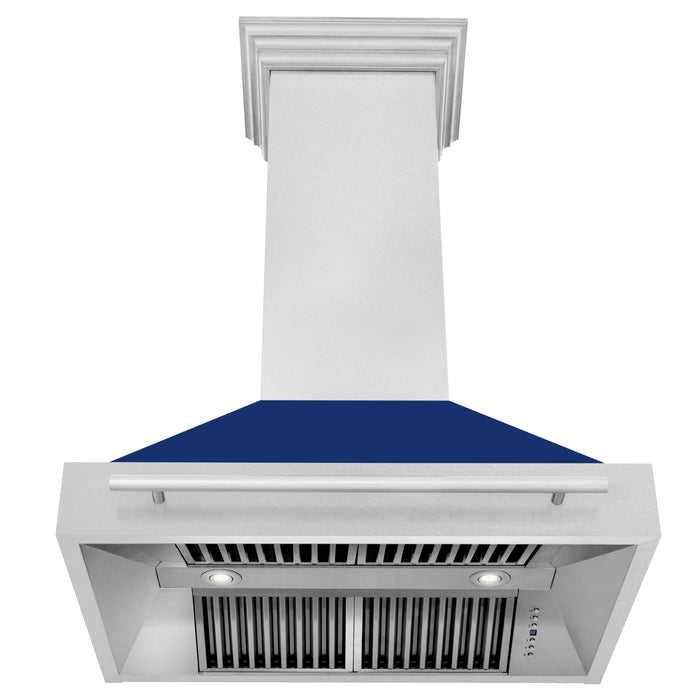 ZLINE 36" Wall Mount Range Hood in DuraSnow® Stainless Steel with Blue Gloss Shell, 8654SNX-BG-36