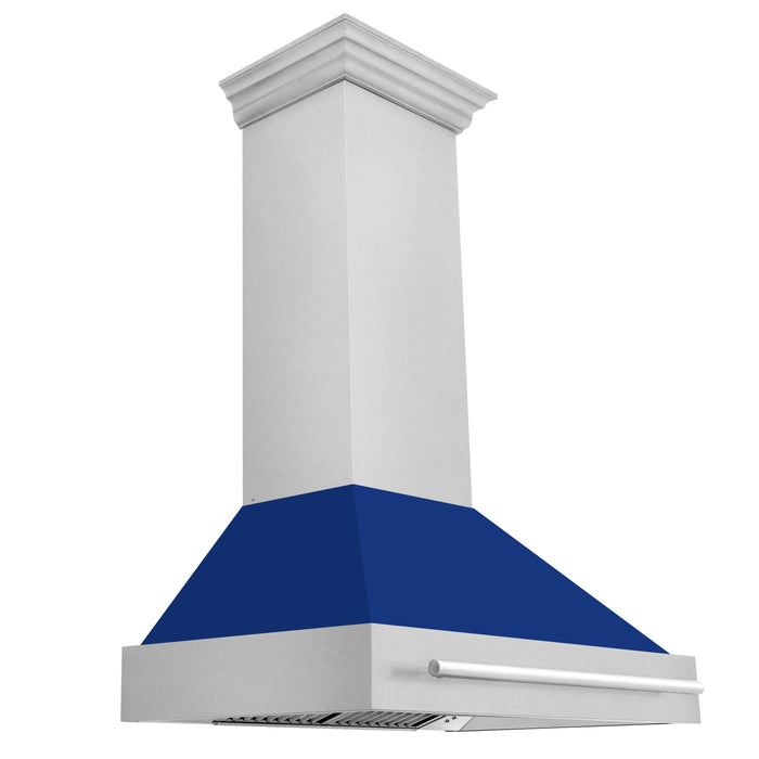 ZLINE 36" Wall Mount Range Hood in DuraSnow® Stainless Steel with Blue Gloss Shell, 8654SNX-BG-36