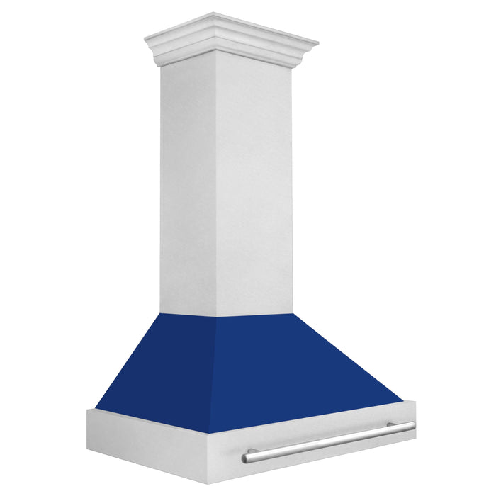 ZLINE 36" Wall Mount Range Hood in DuraSnow® Stainless Steel with Blue Gloss Shell, 8654SNX-BG-36