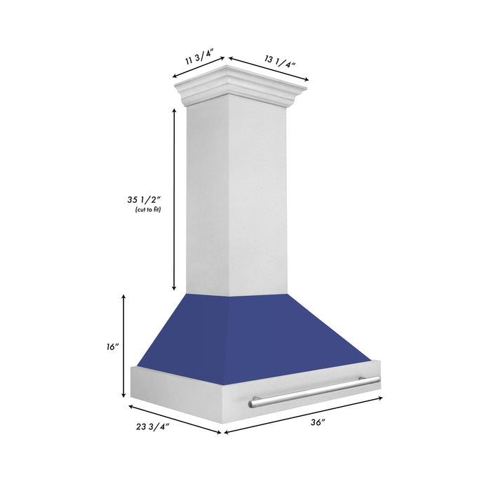 ZLINE 36" Wall Mount Range Hood in DuraSnow® Stainless Steel with Blue Matte Shell, 8654SNX-BM-36