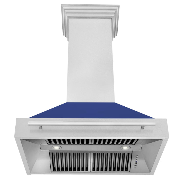 ZLINE 36" Wall Mount Range Hood in DuraSnow® Stainless Steel with Blue Matte Shell, 8654SNX-BM-36