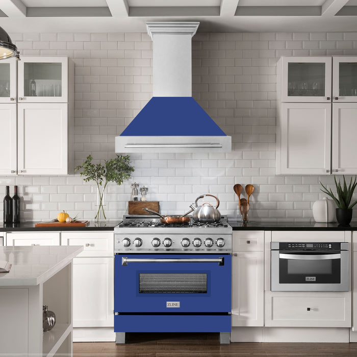 ZLINE 36" Wall Mount Range Hood in DuraSnow® Stainless Steel with Blue Matte Shell, 8654SNX-BM-36