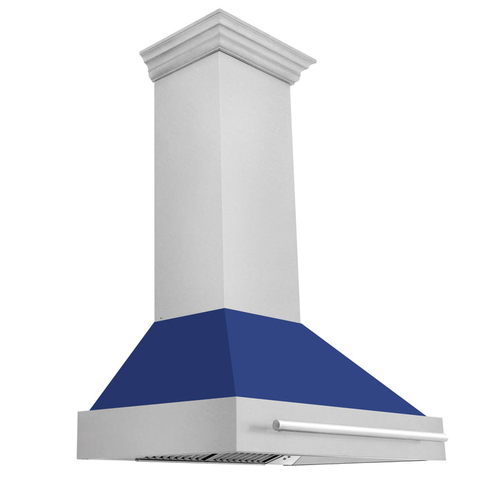 ZLINE 36" Wall Mount Range Hood in DuraSnow® Stainless Steel with Blue Matte Shell, 8654SNX-BM-36