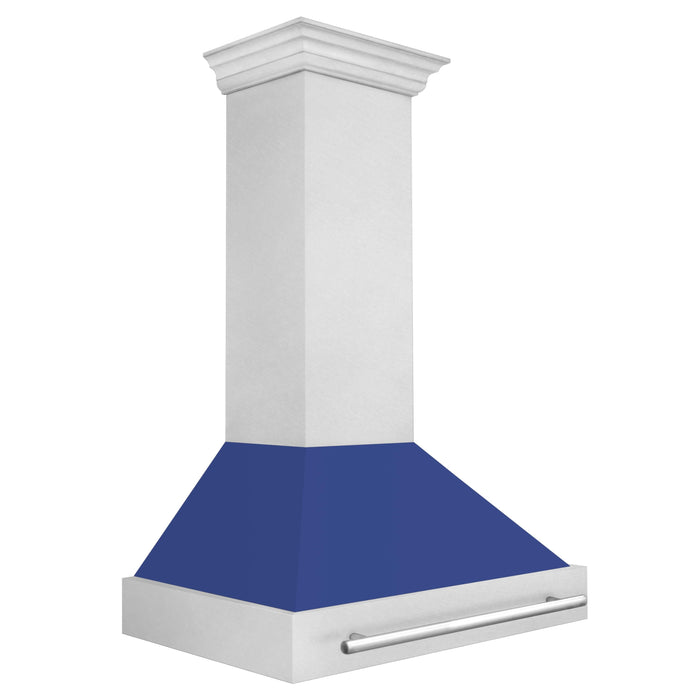 ZLINE 36" Wall Mount Range Hood in DuraSnow® Stainless Steel with Blue Matte Shell, 8654SNX-BM-36