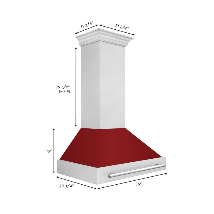 ZLINE 36" Wall Mount Range hood in DuraSnow® Stainless Steel with Red Gloss Shell, 8654SNX-RG-36