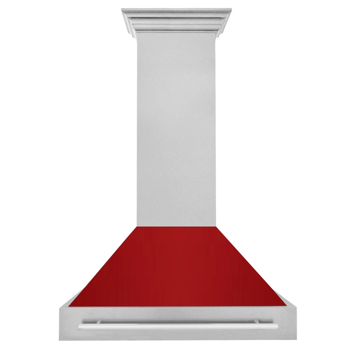 ZLINE 36" Wall Mount Range hood in DuraSnow® Stainless Steel with Red Gloss Shell, 8654SNX-RG-36