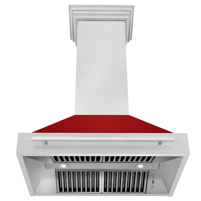 ZLINE 36" Wall Mount Range hood in DuraSnow® Stainless Steel with Red Gloss Shell, 8654SNX-RG-36