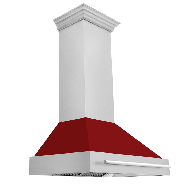 ZLINE 36" Wall Mount Range hood in DuraSnow® Stainless Steel with Red Gloss Shell, 8654SNX-RG-36