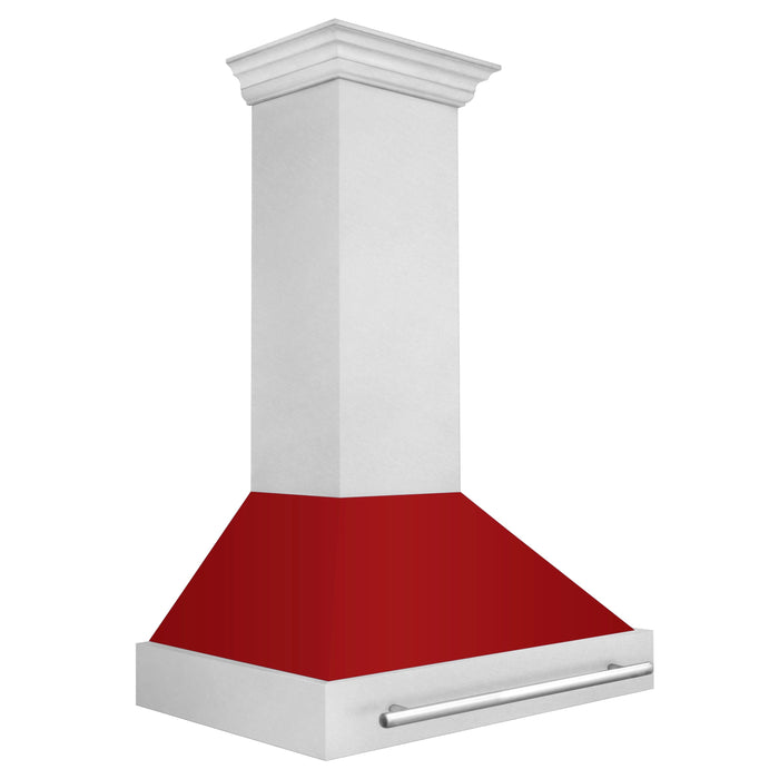 ZLINE 36" Wall Mount Range hood in DuraSnow® Stainless Steel with Red Gloss Shell, 8654SNX-RG-36