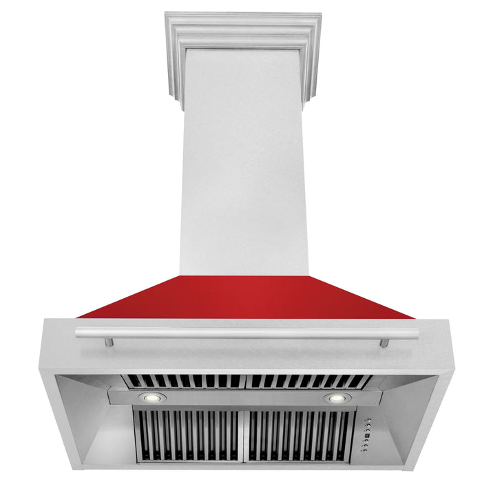 ZLINE 36" Wall Mount Range Hood in DuraSnow® Stainless Steel with Red Matte Shell, 8654SNX-RM-36