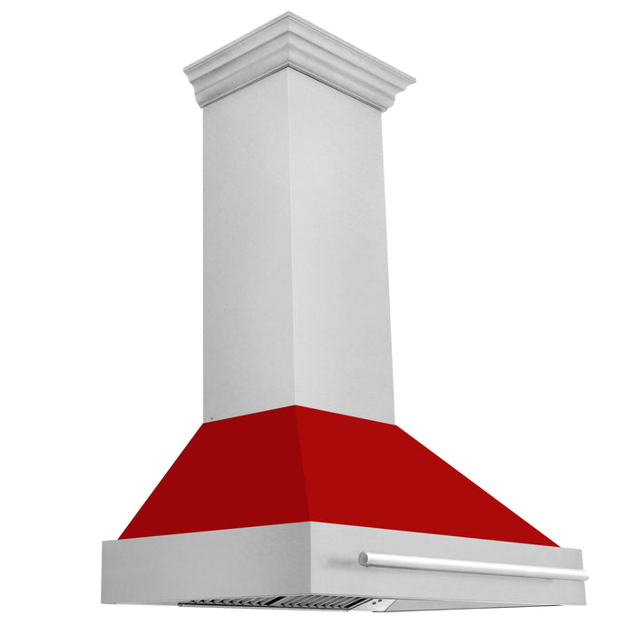 ZLINE 36" Wall Mount Range Hood in DuraSnow® Stainless Steel with Red Matte Shell, 8654SNX-RM-36