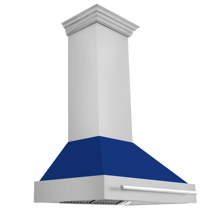 ZLINE 36" Stainless Steel Range Hood with Blue Gloss Shell & Stainless Steel Handle, 8654STX-BG36