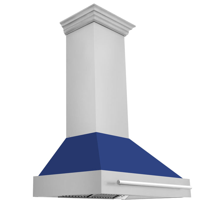 ZLINE 36" Stainless Steel Range Hood with Blue Matte Shell & Stainless Steel Handle, 8654STX-BM36