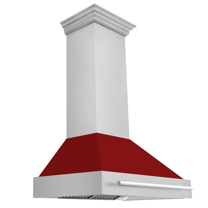 ZLINE 36" Stainless Steel Range Hood with Red Gloss Shell & Stainless Steel Handle, 8654STX-RG36