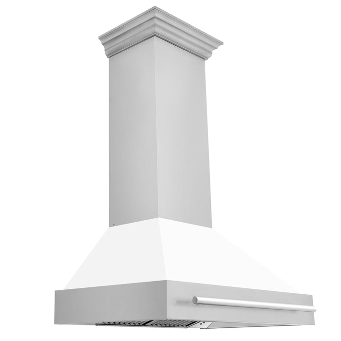 ZLINE 36" Stainless Steel Range Hood with White Matte Shell & Stainless Steel Handle, 8654STX-WM-36