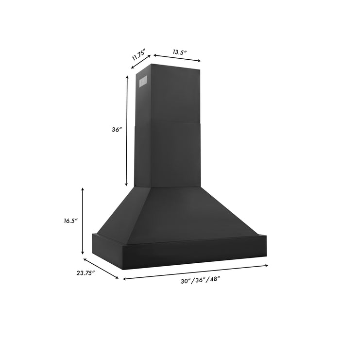 ZLINE 36" Wall Mount Range Hood in Black Stainless Steel, BS655N-36