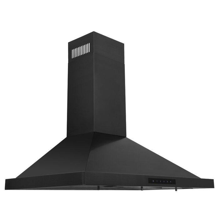 ZLINE Package - 36" Dual Fuel Range, Range Hood, Microwave, Dishwasher in Black Stainless