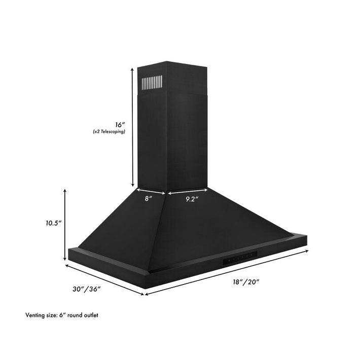 ZLINE 36" Convertible Vent Wall Mount Range Hood in Black Stainless Steel, BSKBN-36