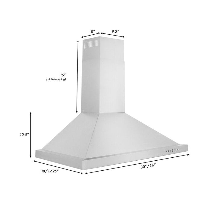 ZLINE Appliance Package - 36" Dual Fuel Range, Range Hood, Microwave, Dishwasher, Refrigerator with Water and Ice Dispenser