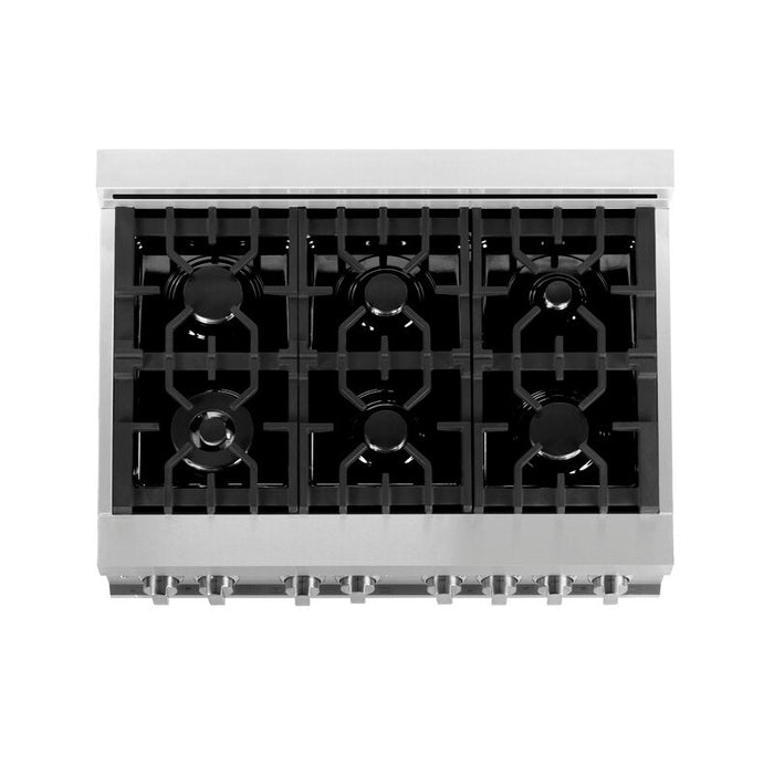 ZLINE Appliance Package - 36" Dual Fuel Range, Range Hood, Microwave, Dishwasher, Refrigerator with Water and Ice Dispenser