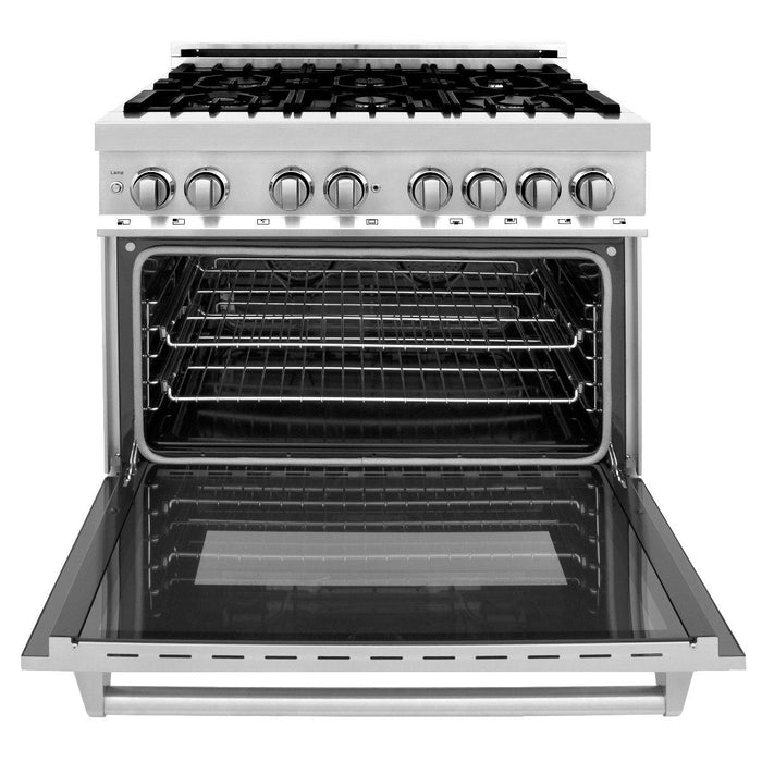 ZLINE Appliance Package - 36 in. Dual Fuel Range, Range Hood, Microwave Drawer, Dishwasher, 4KP-RARH36-MWDW