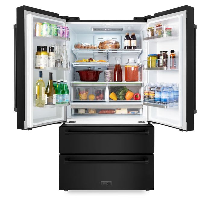 ZLINE Appliance Package - 30 in. Dual Fuel Range, Microwave, Refrigerator in Black Stainless, 3KPR-RABOTRH30