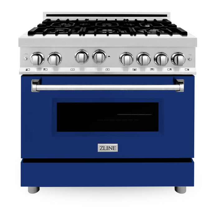 ZLINE 36" All Gas Range in Stainless Steel with Blue Gloss Door, RG-BG-36