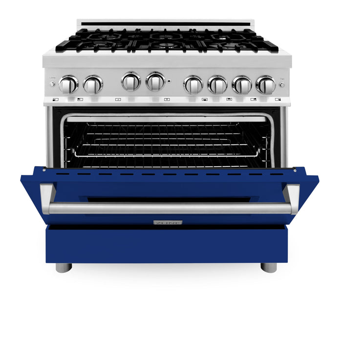 ZLINE 36" All Gas Range in Stainless Steel with Blue Gloss Door, RG-BG-36