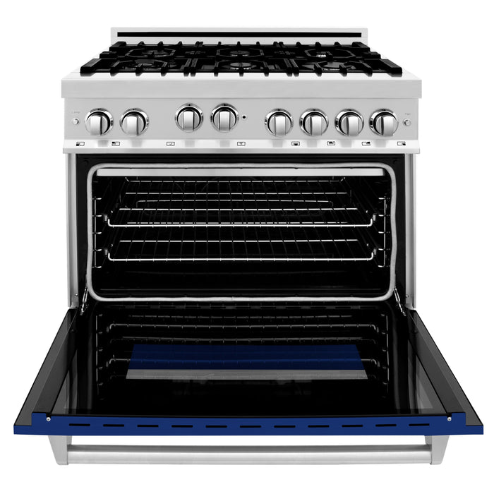 ZLINE 36" All Gas Range in Stainless Steel with Blue Gloss Door, RG-BG-36