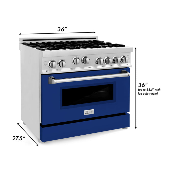 ZLINE 36" All Gas Range in Stainless Steel with Blue Gloss Door, RG-BG-36