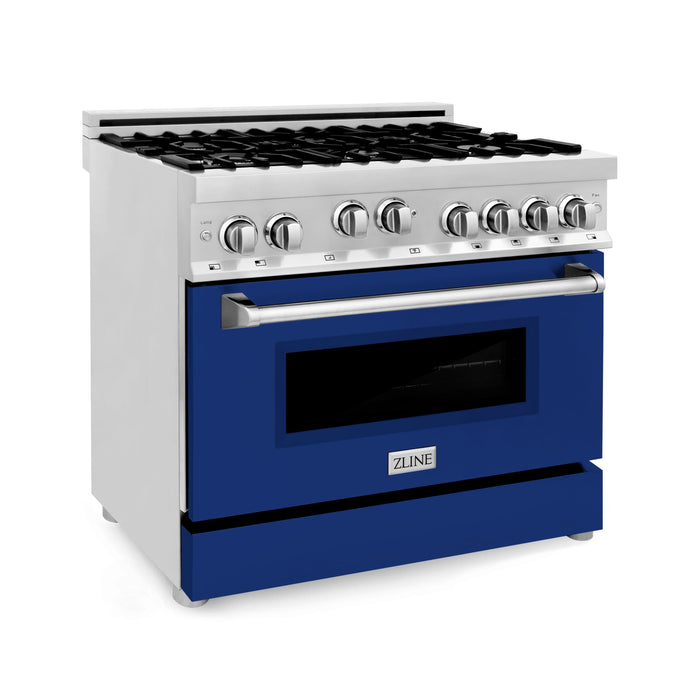 ZLINE 36" All Gas Range in Stainless Steel with Blue Gloss Door, RG-BG-36