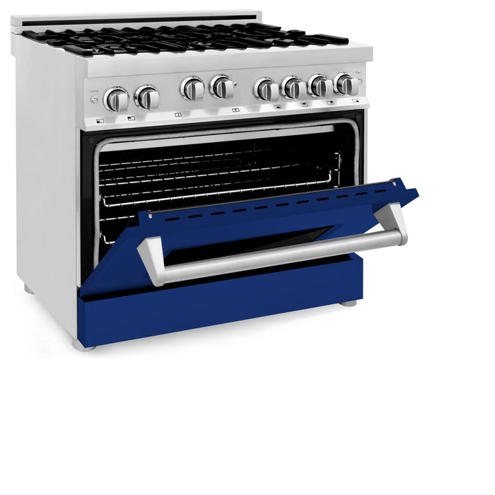 ZLINE 36" All Gas Range in Stainless Steel with Blue Gloss Door, RG-BG-36