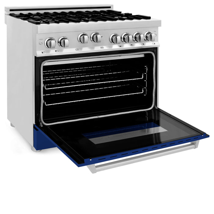 ZLINE 36" All Gas Range in Stainless Steel with Blue Gloss Door, RG-BG-36