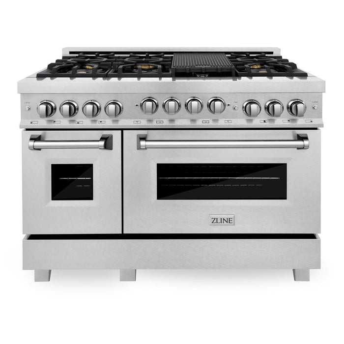 ZLINE 48" All Gas Range in DuraSnow® Stainless Steel with Brass Burners, RGS-SN-BR-48