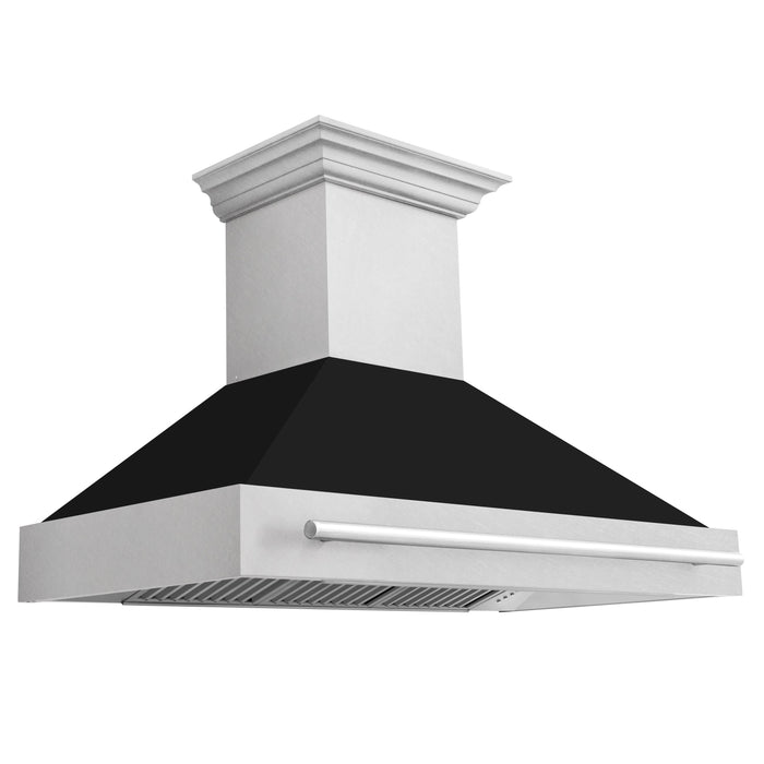 ZLINE 48" Wall Mount Range Hood in DuraSnow® Stainless Steel with Black Matte Shell, 8654SNX-BLM-48