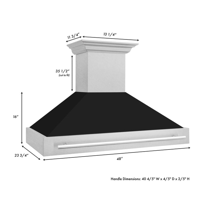 ZLINE 48" Wall Mount Range Hood in DuraSnow® Stainless Steel with Black Matte Shell, 8654SNX-BLM-48