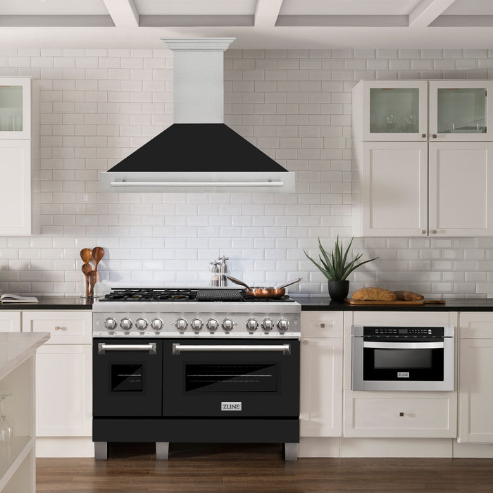 ZLINE 48" Wall Mount Range Hood in DuraSnow® Stainless Steel with Black Matte Shell, 8654SNX-BLM-48