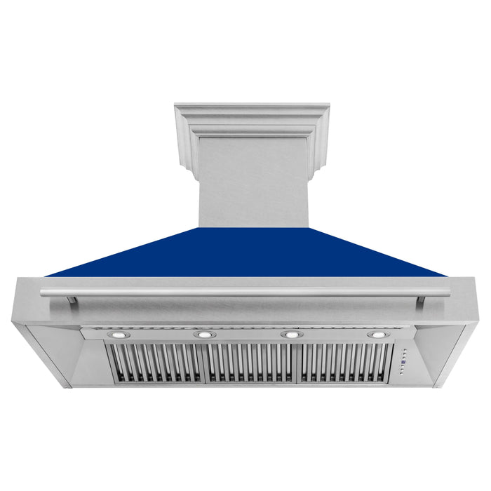 ZLINE 48" Wall Mount Range Hood in DuraSnow® Stainless Steel with Blue Gloss Shell, 8654SNX-BG-48