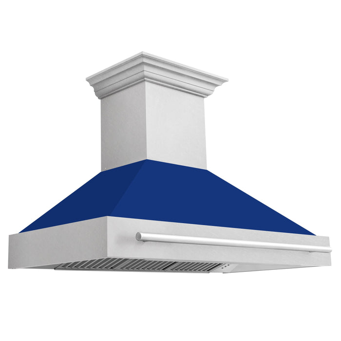 ZLINE 48" Wall Mount Range Hood in DuraSnow® Stainless Steel with Blue Gloss Shell, 8654SNX-BG-48