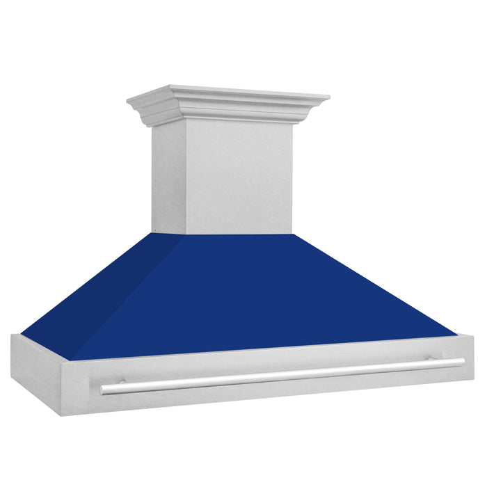 ZLINE 48" Wall Mount Range Hood in DuraSnow® Stainless Steel with Blue Gloss Shell, 8654SNX-BG-48