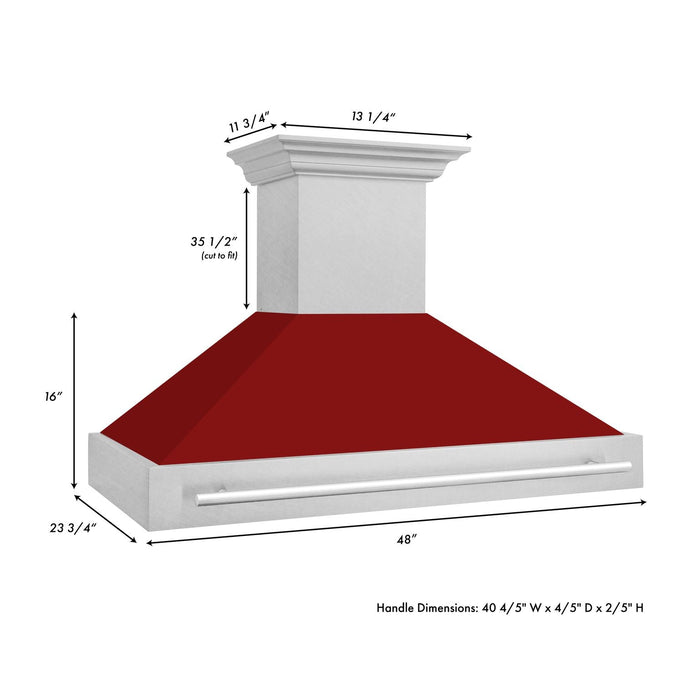 ZLINE 48" Wall Mount Range Hood in DuraSnow® Stainless Steel with Red Gloss Shell, 8654SNX-RG-48