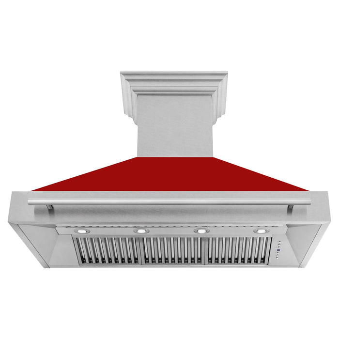 ZLINE 48" Wall Mount Range Hood in DuraSnow® Stainless Steel with Red Gloss Shell, 8654SNX-RG-48