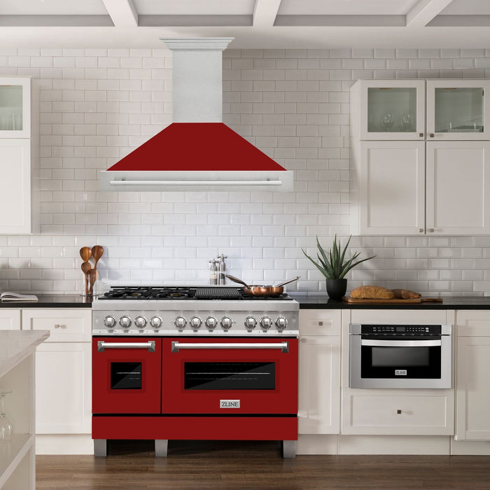 ZLINE 48" Wall Mount Range Hood in DuraSnow® Stainless Steel with Red Gloss Shell, 8654SNX-RG-48